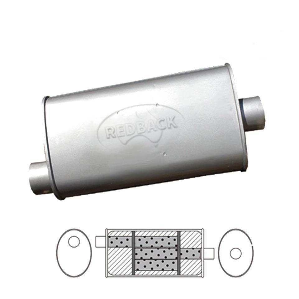 Redback - 1.75" Triflow Muffler O/C 16"x8"x4" Oval 409 Stainless Steel
