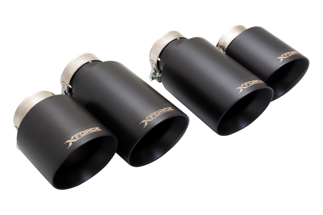 XForce | 4" Matte Black Quad Exhaust Tip Kit | Audi S3 8V & VW Golf R 2013–On | ES-VW09-BLACKTIPS