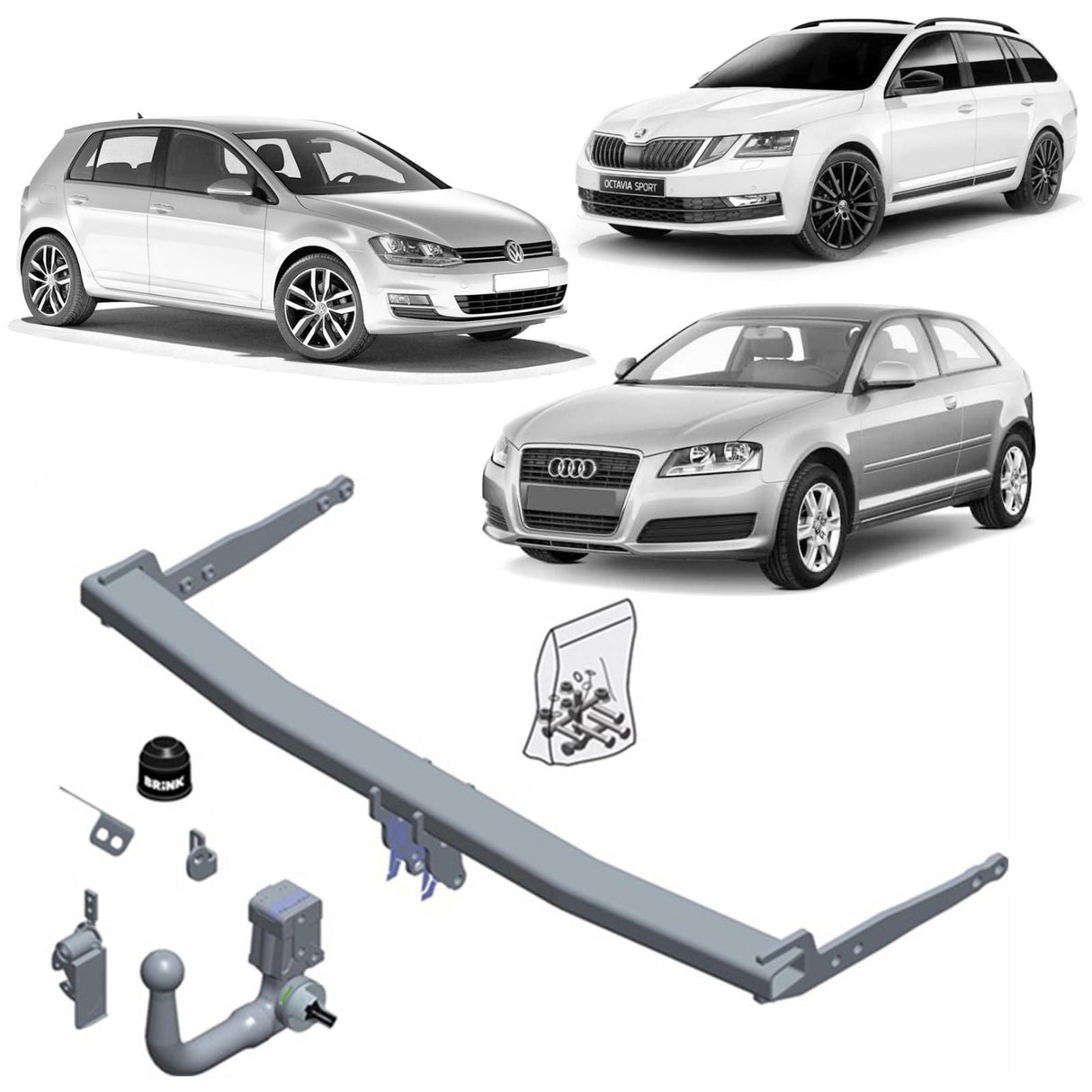 Brink | Vertical Towbar & Direct Fit Wiring | Skoda Octavia NN3/NX3 & VW Golf 7 2012–On | BR-606500-K101
