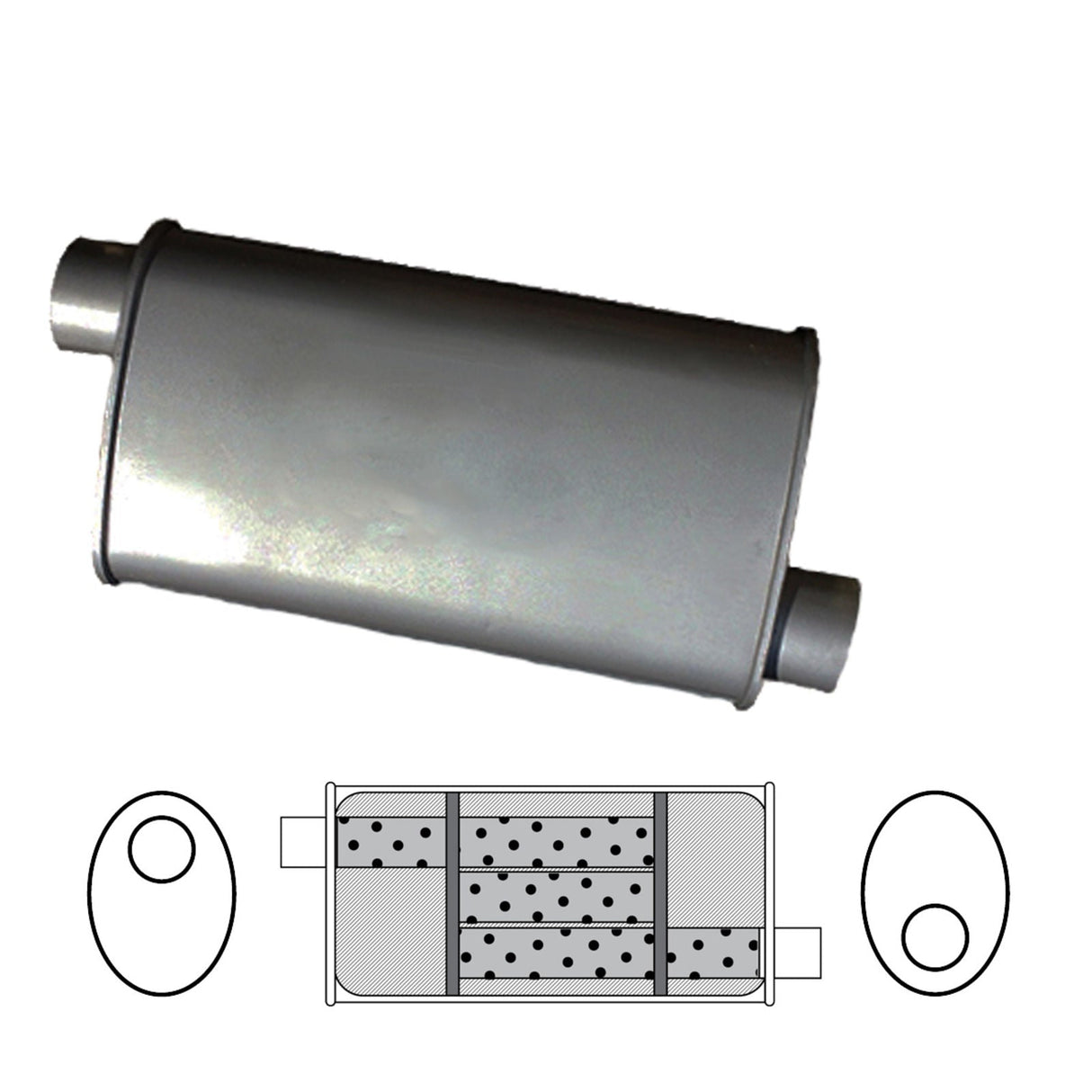 Redback - 1.5" Universal Muffler Offset/Offset 12" x 8" x 3.5" Oval Aluminised