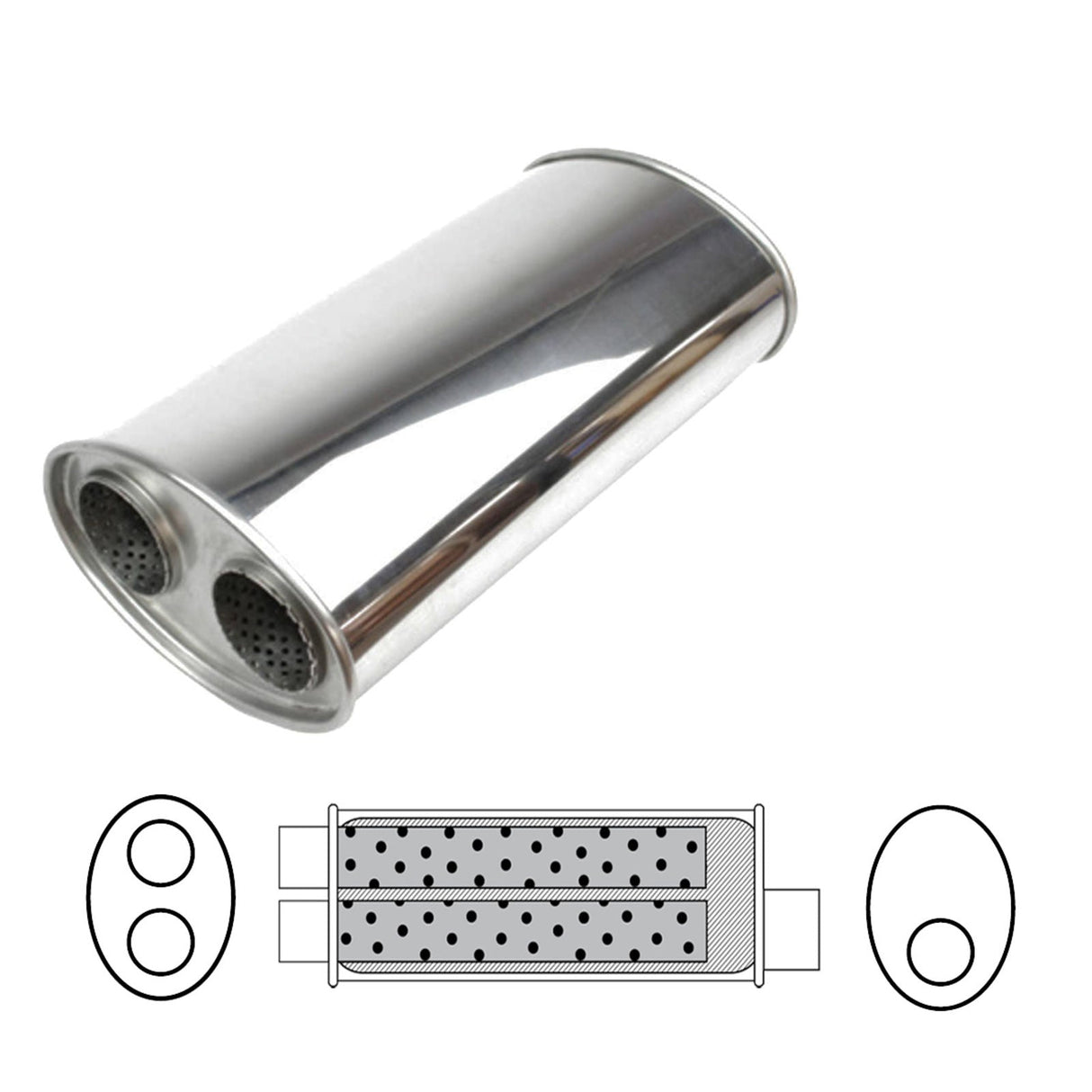 Redback - Redback - 2.5" Dual Muffler O/O 14"x8"x5" Oval 409 Stainless Steel