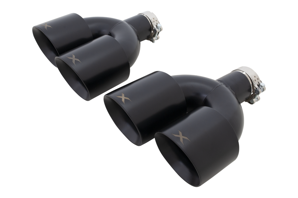 XForce | Black Quad 4.5" Staggered Exhaust Tips | VW Golf R MK8 MK8.5 2021–2026 | ESMQB45TIPSK