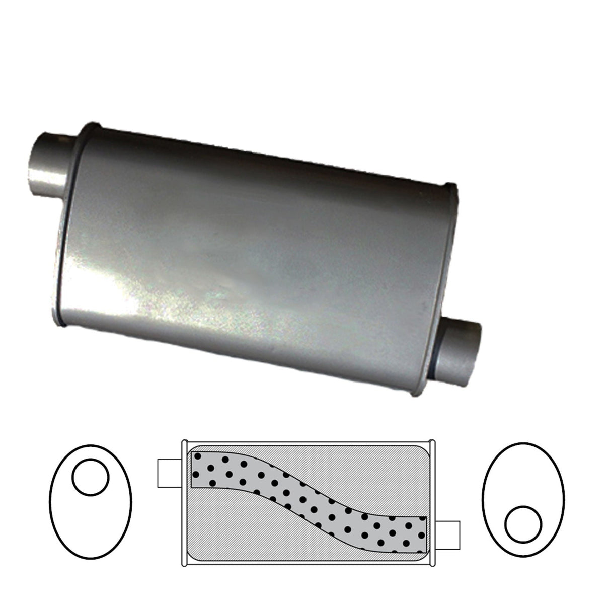 Redback - 2.25" Megaflow Universal Muffler Offset/Offset 14"x10"x4" Oval Aluminised Steel