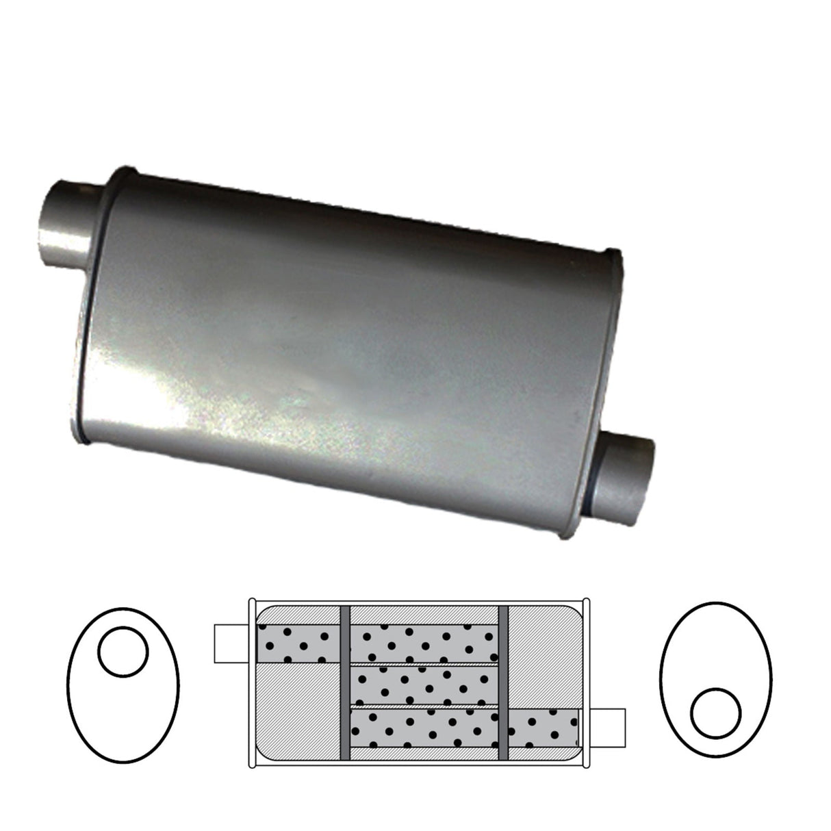 Redback - 2.25" Universal Muffler Offset/Offset 16x10x4 Oval Aluminised