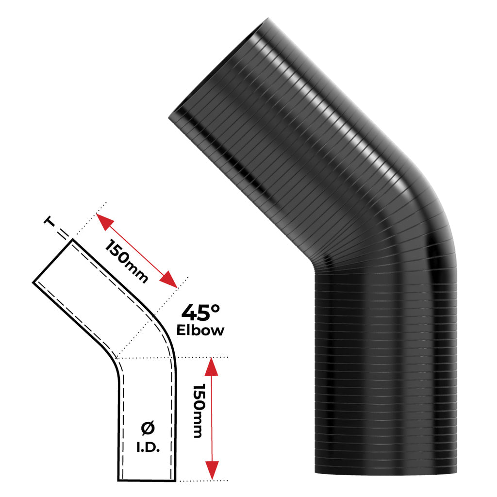 REDBACK | Silicone Hose 3-1/2" 45° Bend Black | Universal 89mm | HSB045090B