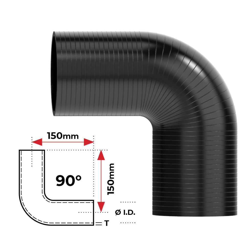 REDBACK | Silicone Hose 1-3/4" 90° Bend Black | Universal 45mm | HSB090045B