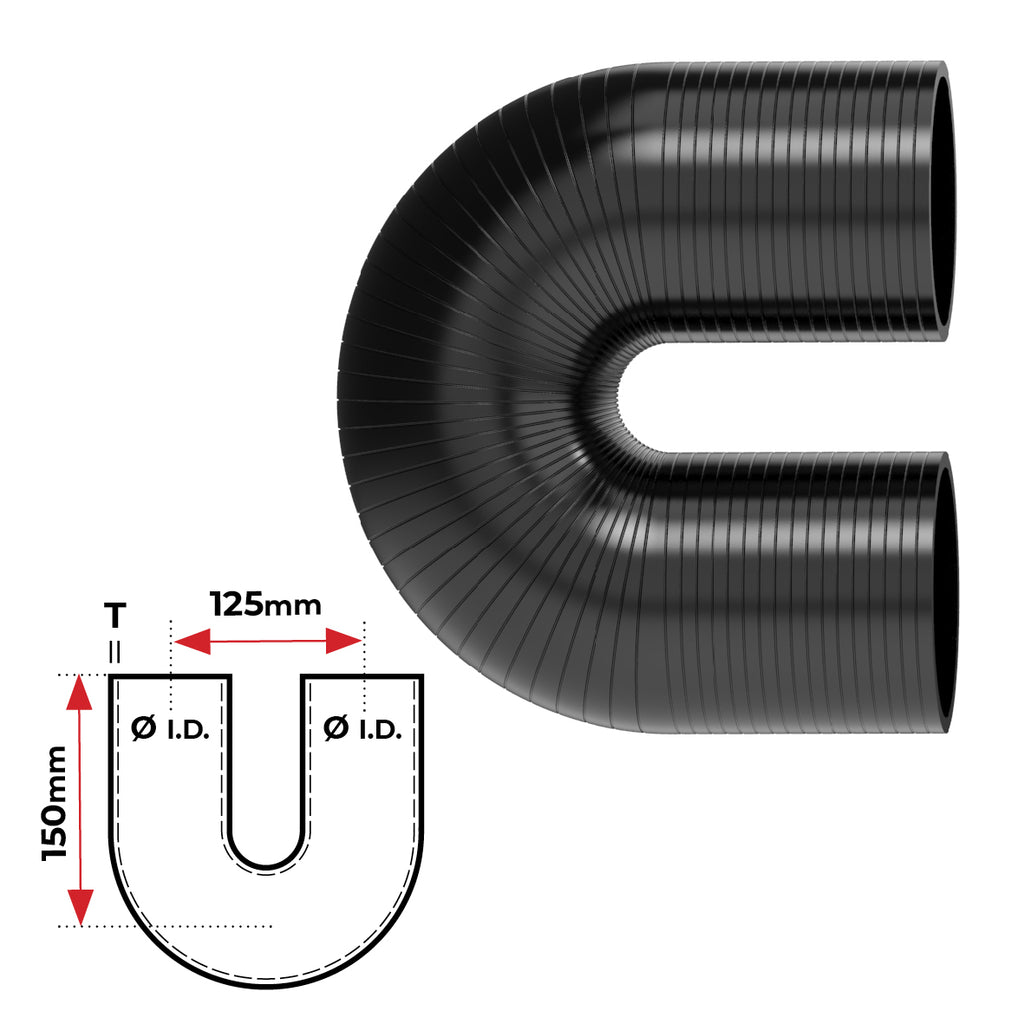 REDBACK | Silicone Hose 2-1/4" 180° Bend Black | Universal 57mm | HSB180057B