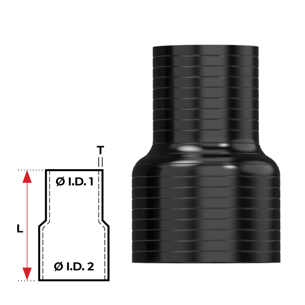 REDBACK | Silicone Hose 2-1/4" In 2-1/2" Out Straight Reducer Black | HSR057063B