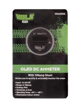 Hulk 4X4 - OLED AMMETER 12/24v DC 0-100a 29mm DIA WITH SHUNT AMBER LED
