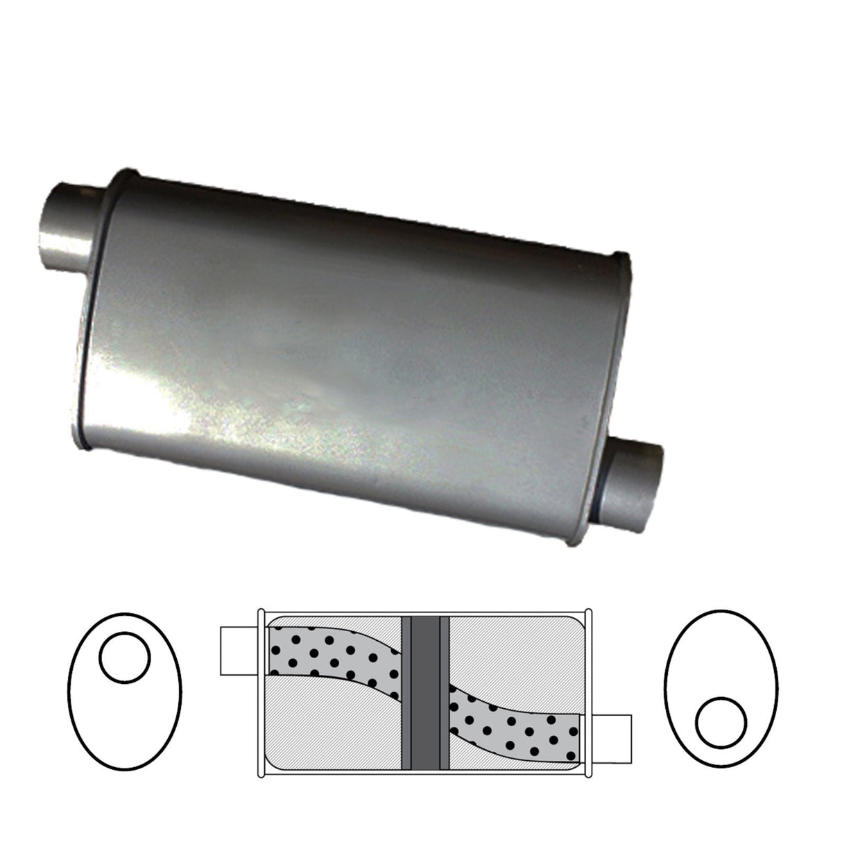 Redback - 2.25" Chambered Muffler O/O 16"x8"x4" Oval Glass Packed