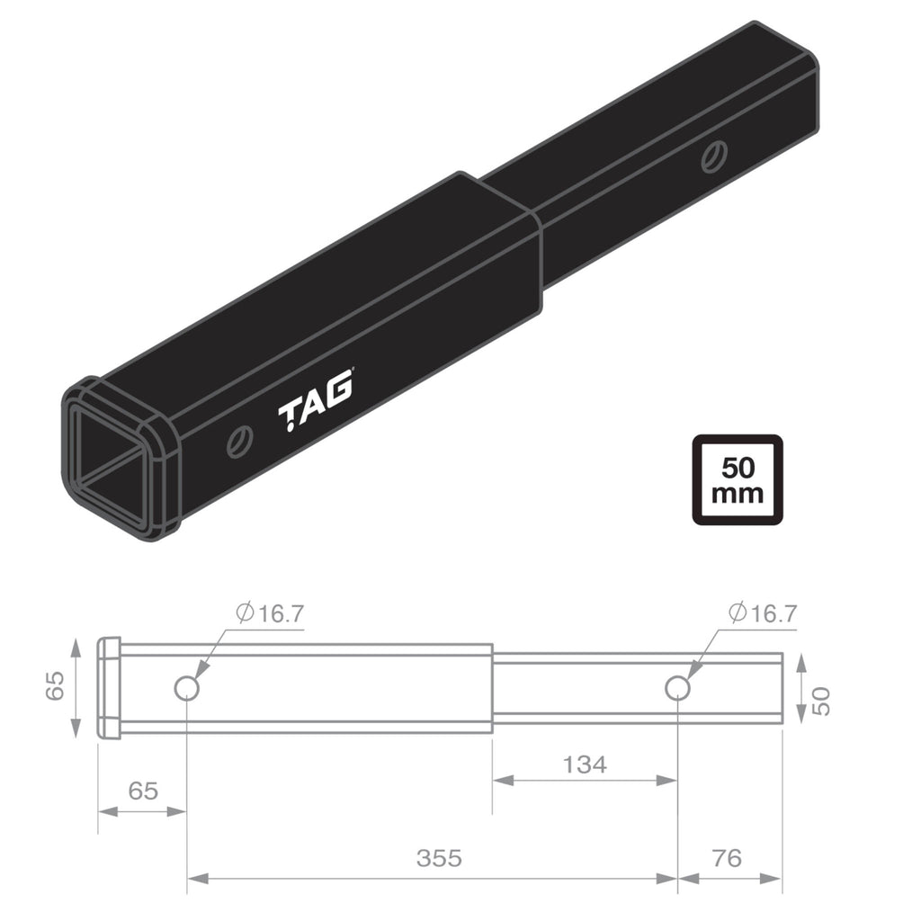 TAG | Hitch Extender 356mm Long | 50mm Square Hitch Bike Rack Use Only | L4H01