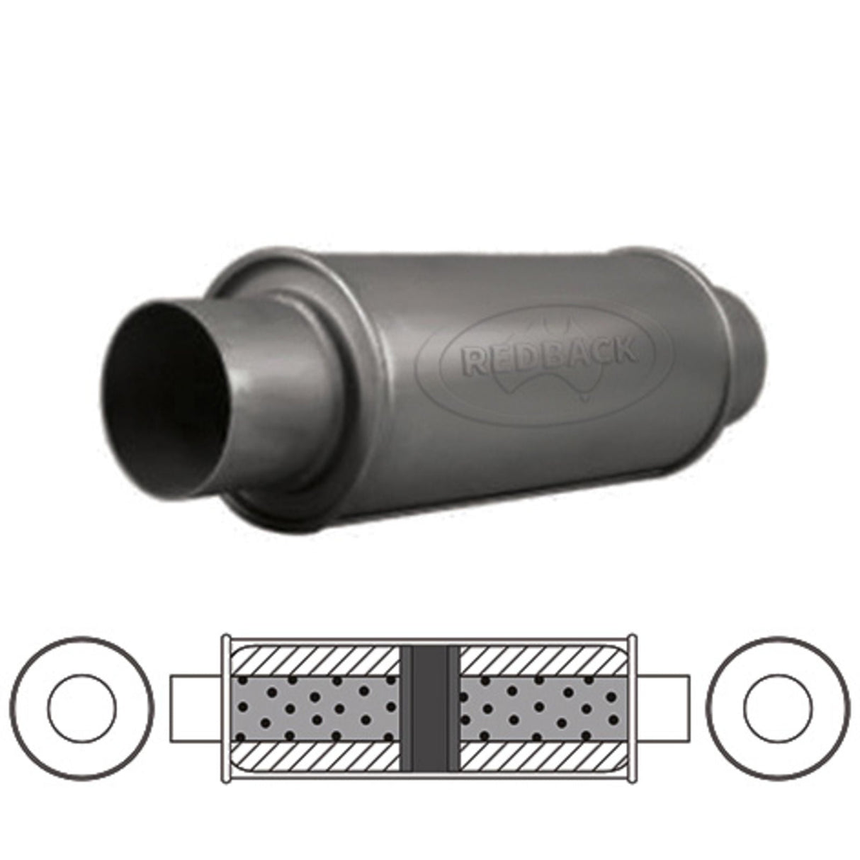 Redback - 2.5" Chambered Universal Muffler Centre/Centre 12"x5" Round Aluminised Steel