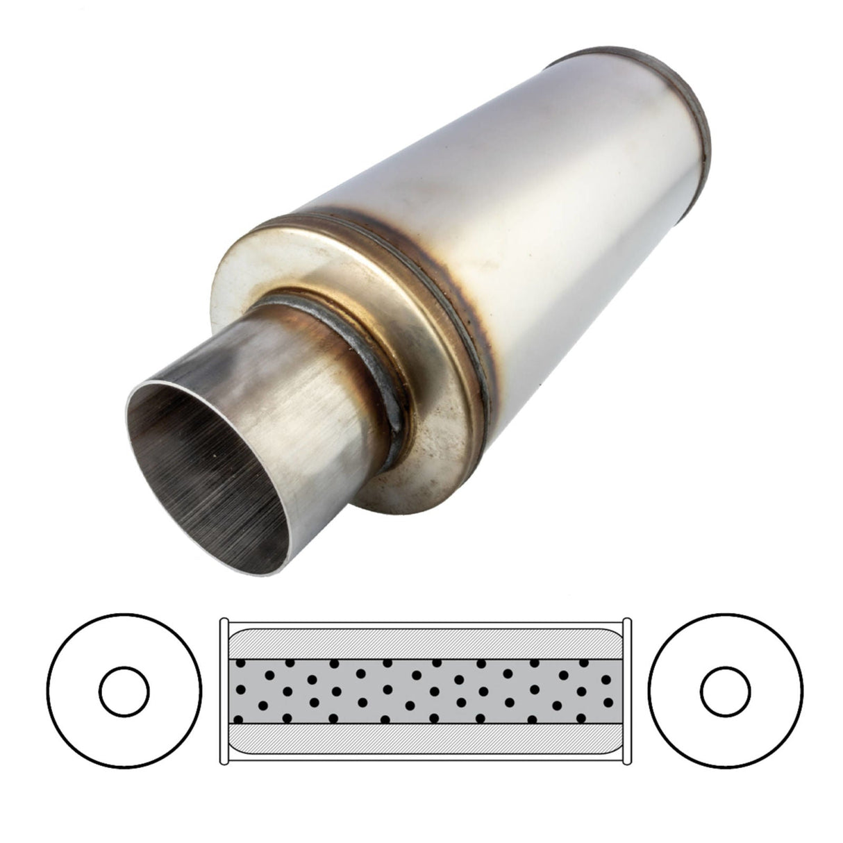 Redback - 3.5" Universal Muffler Centre/Centre 14"x6" Round 409 Stainless