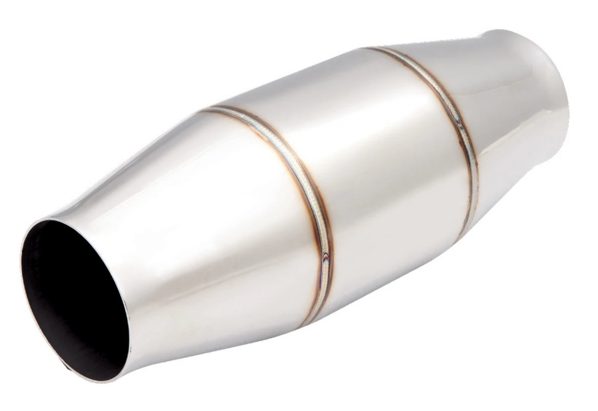 XForce | 100 Cell Round Metallic High-Flow Catalytic Converter | 2.5" Inlet/Outlet | CAT10-250(100)