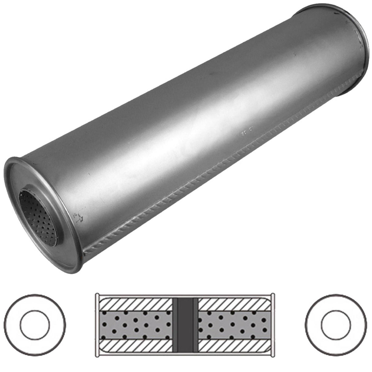 Redback - 2 1/4" Chambered Muffler Centre/Centre 24"x6" Round Aluminised