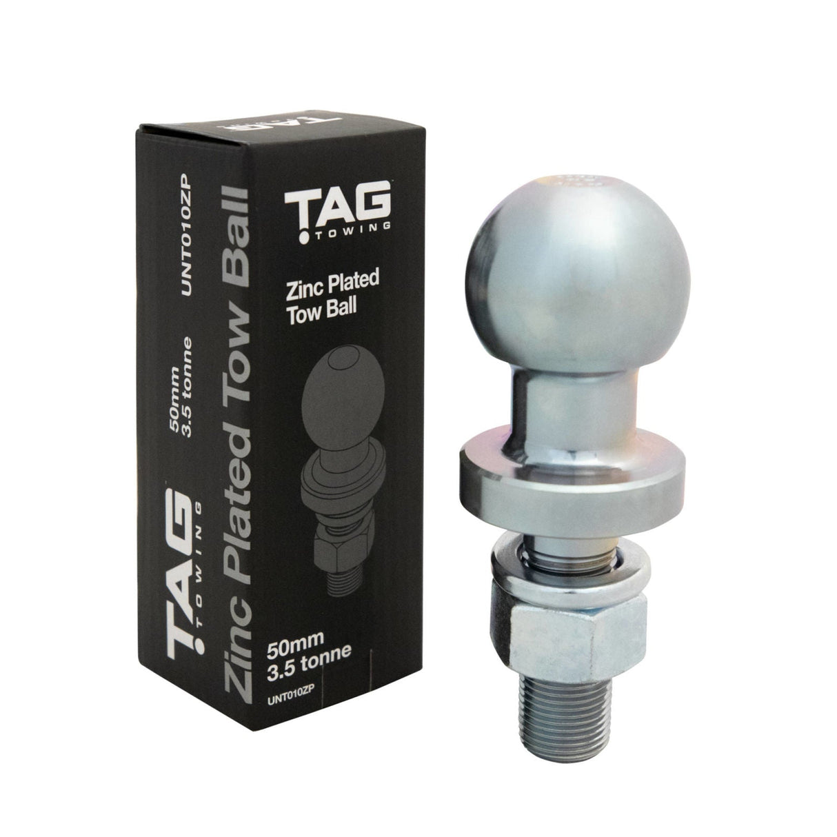 TAG | Zinc Plated Tow Ball | 50mm Diameter 3.5 Tonne 62mm Shank | UNT010ZP