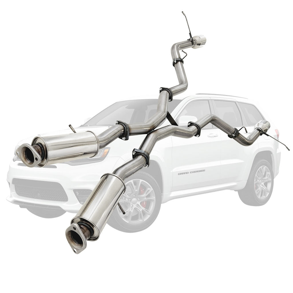 ESA | Stainless Steel Twin 3" Pipe Only Catback Exhaust 4" Polished Tips | Jeep Grand Cherokee SRT 6.4L | ST401-404PO-CT-SS