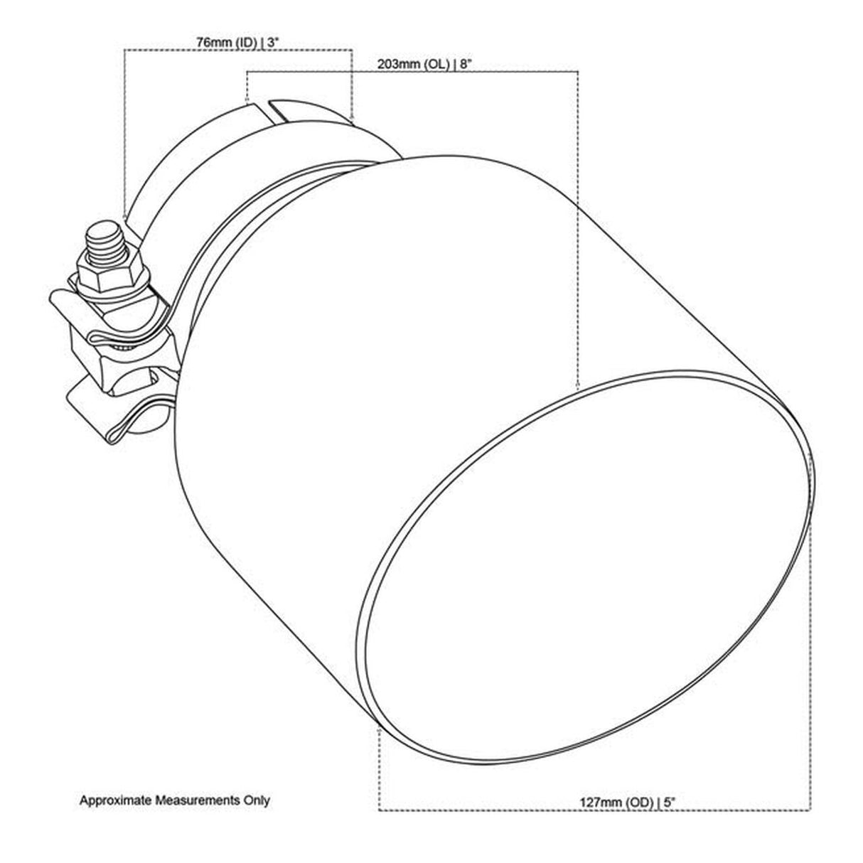 Exhaust Tip - 3" In - 5" Out - 8" Long (Angle Cut - Inner Cone - 304 Stainless)