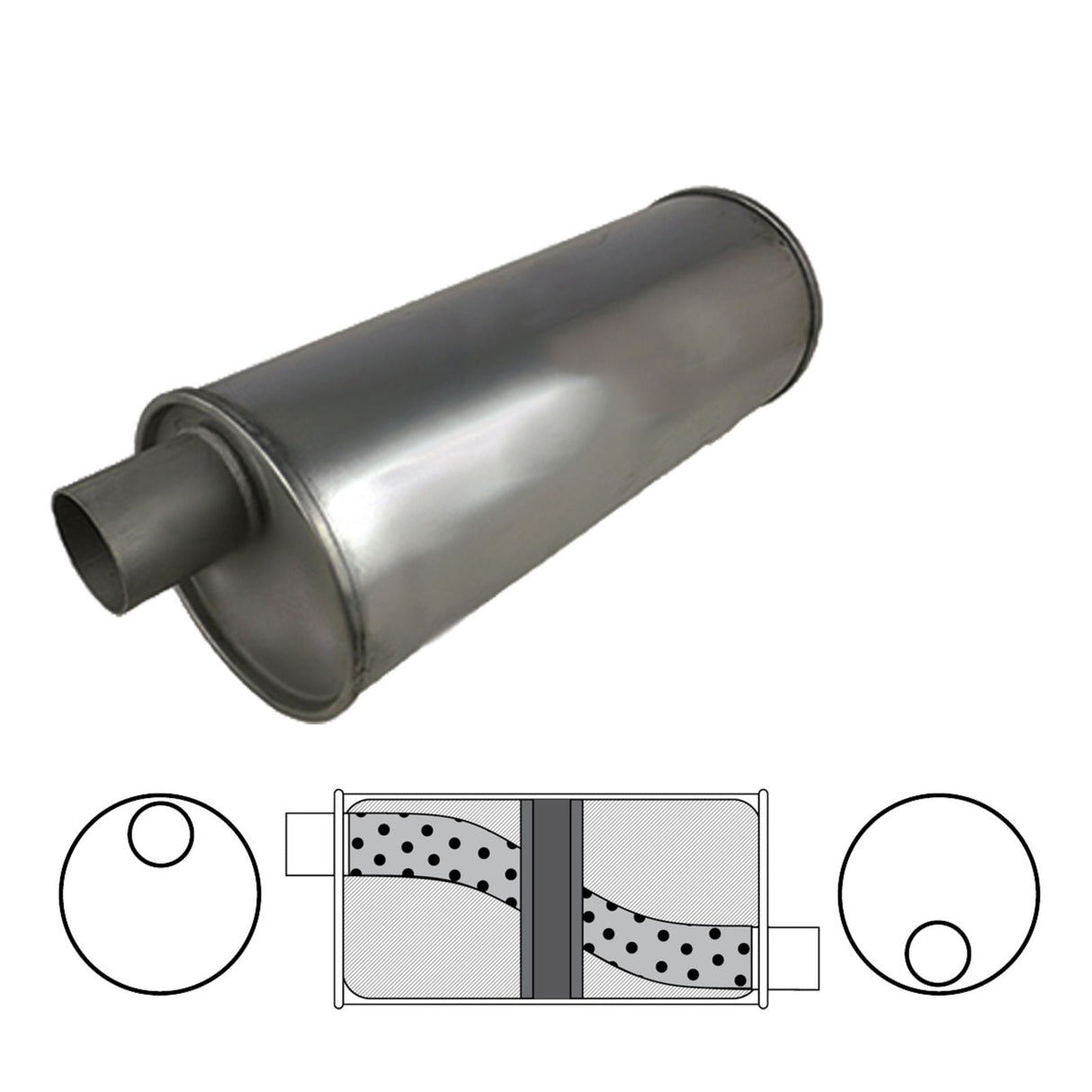 Redback - 2.5" Chambered Universal Muffler Offset/Offset 14x6 Round Aluminised