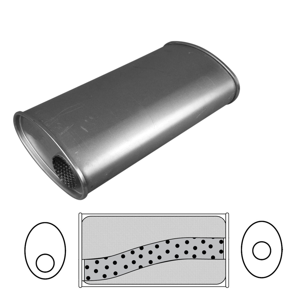 Redback - 2" Universal Muffler Megaflow Offset/Centre 14"x8"x4" Oval Aluminised Steel