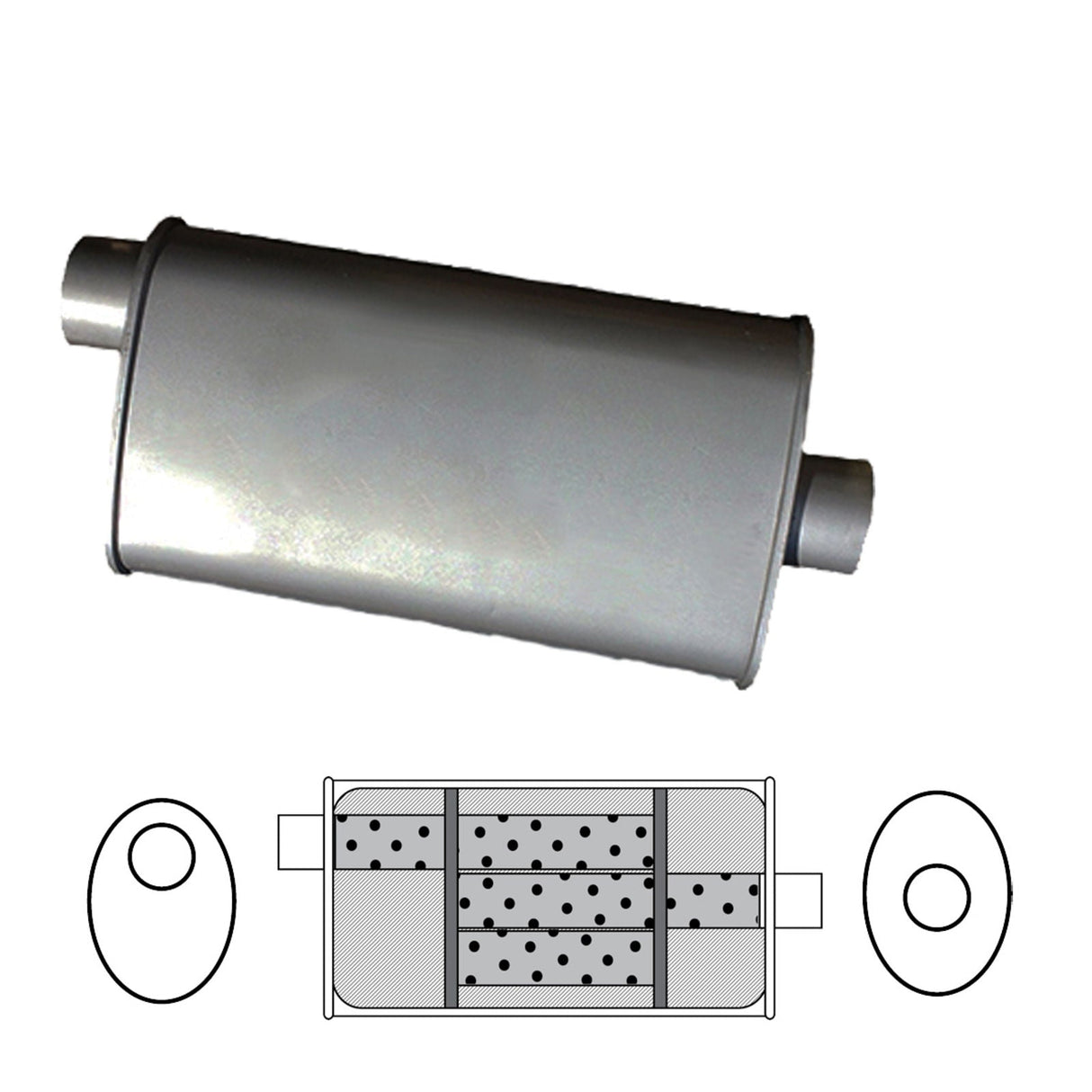 Redback - 2" Triflow Universal Muffler Offset/Centre 14"x8"x4" Oval Aluminised Steel