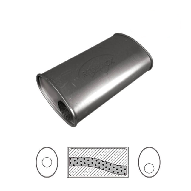 Redback - 2" Chambered Universal Muffler Offset/Offset 14"x8"x4" Oval Aluminised Steel