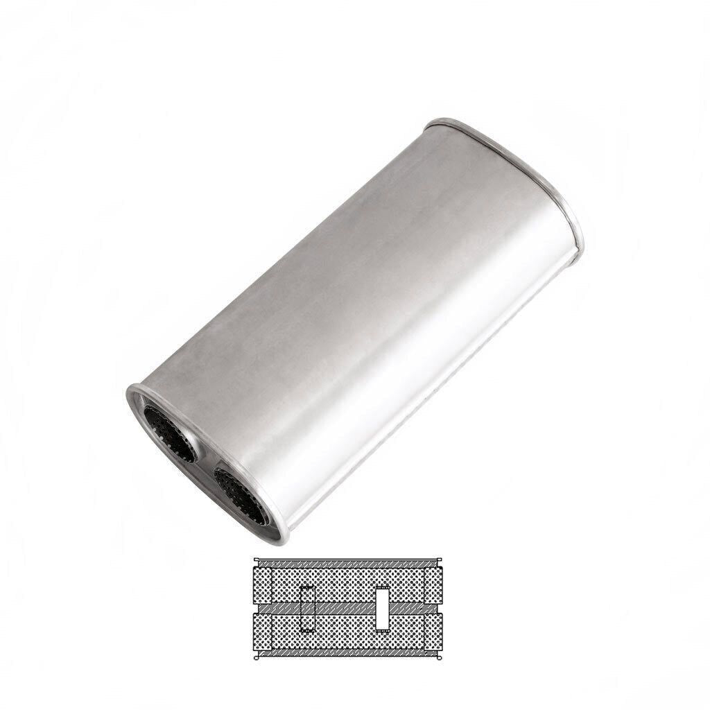 MSA Universal Muffler - 2.5" Twin In Twin Out 9” X 5” Oval - 16” Long Straight Through