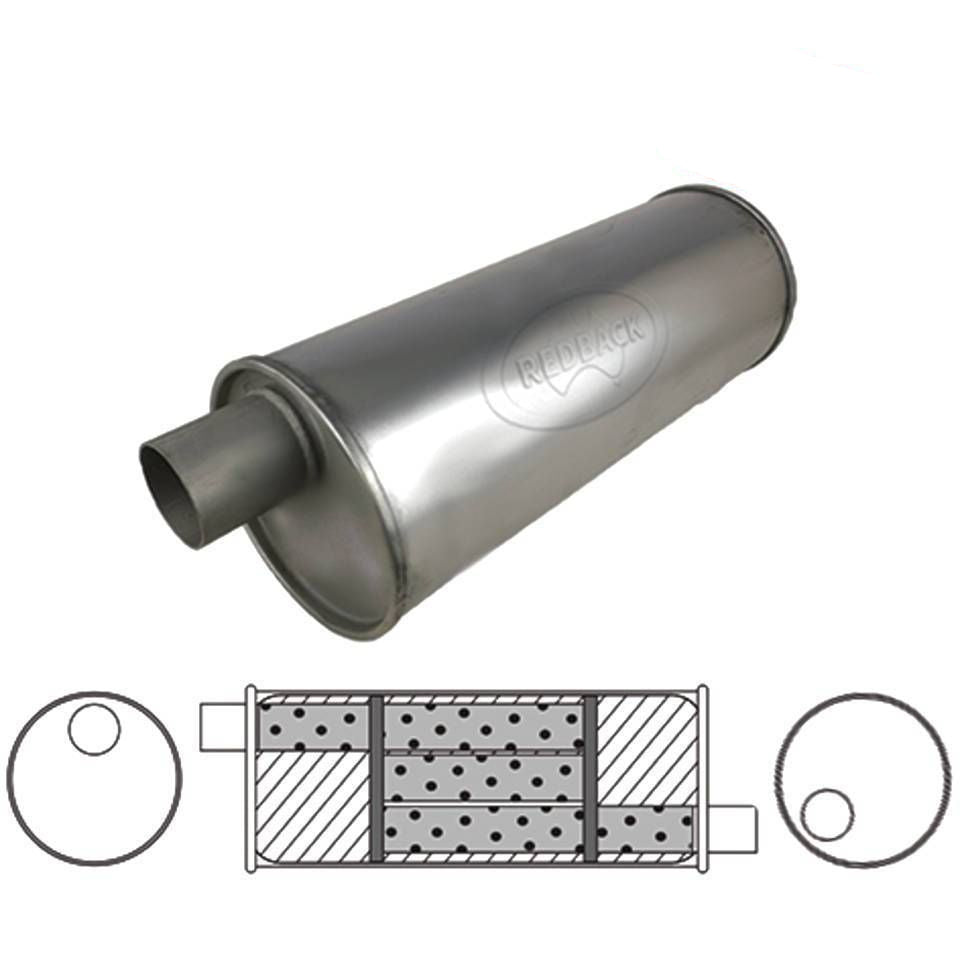 Redback Universal Muffler - 6" Round - 18" Long O/O 2" Lh Rotation
