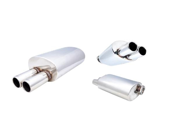 XFORCE - 2.5" Inch Inlet Straight-Cut Twin Tip, 6" Inch x 10" Inch Oval Muffler (with inlet on the left hand side)