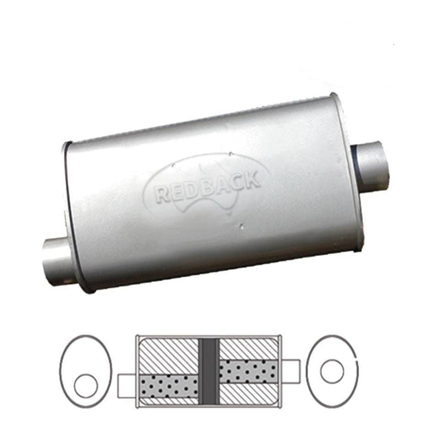 Redback - 2" Chambered Muffler Offset/Offset 16"x8"x4" Oval Aluminised