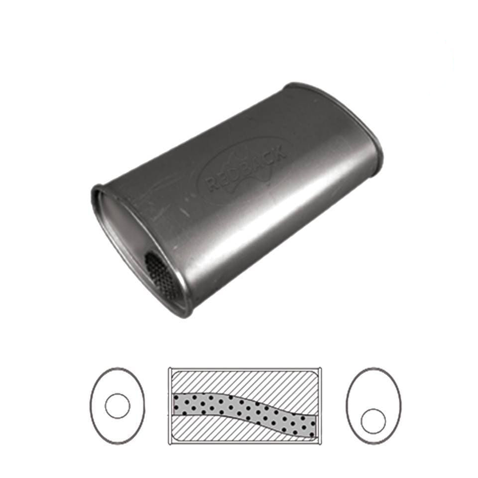 Redback Universal Muffler - 10" X 4" Oval - 14" Long O/C 2 1/4" Glass Packed Me…