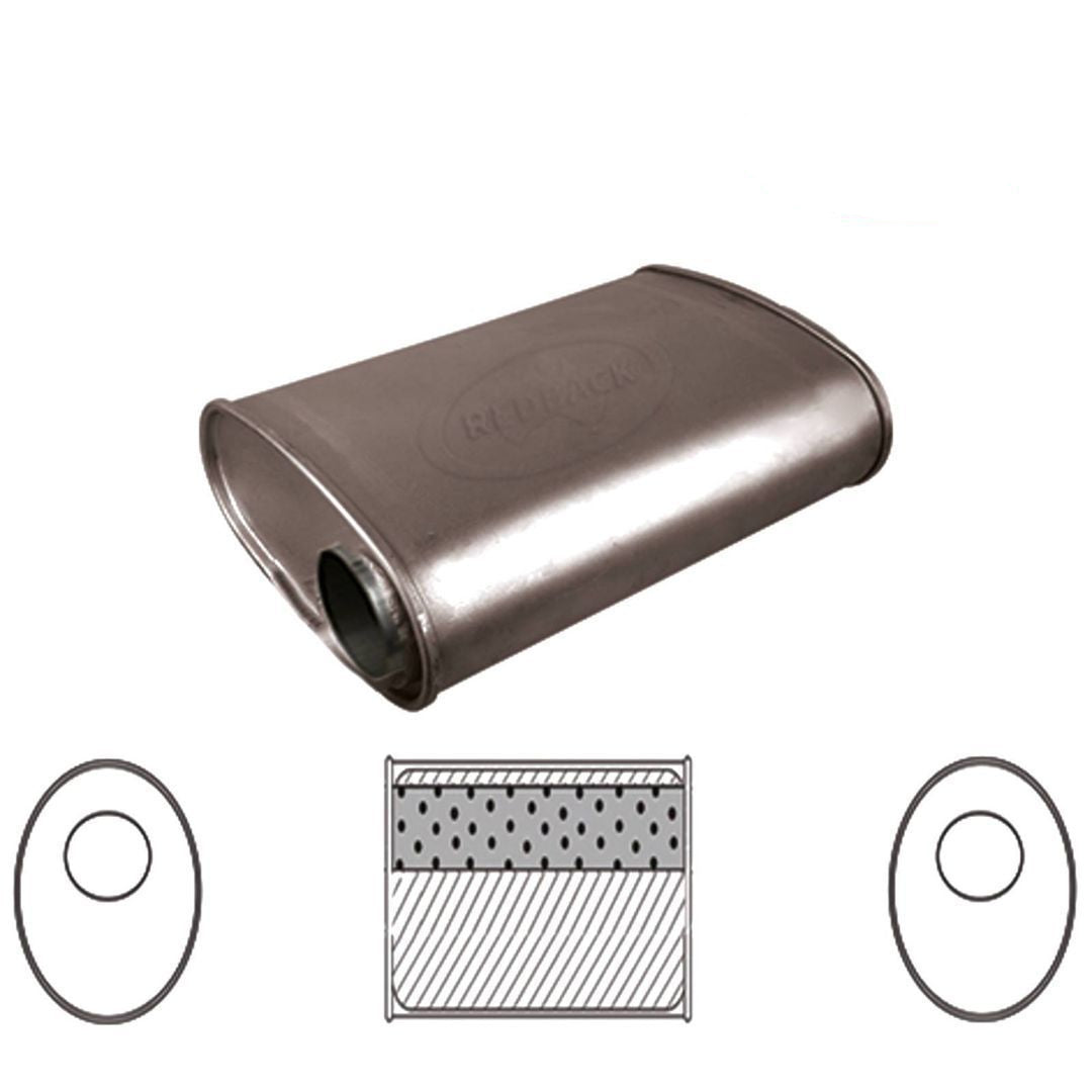 Redback Universal Muffler - 10" X 4" Oval - 10" Long O/O Inline 2 1/2" Glass Pa…