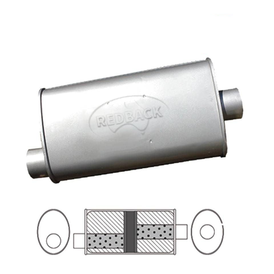 Redback Universal Muffler - 8" X 4" Oval - 16" Long O/O 2 1/2" Glass Packed Cha…