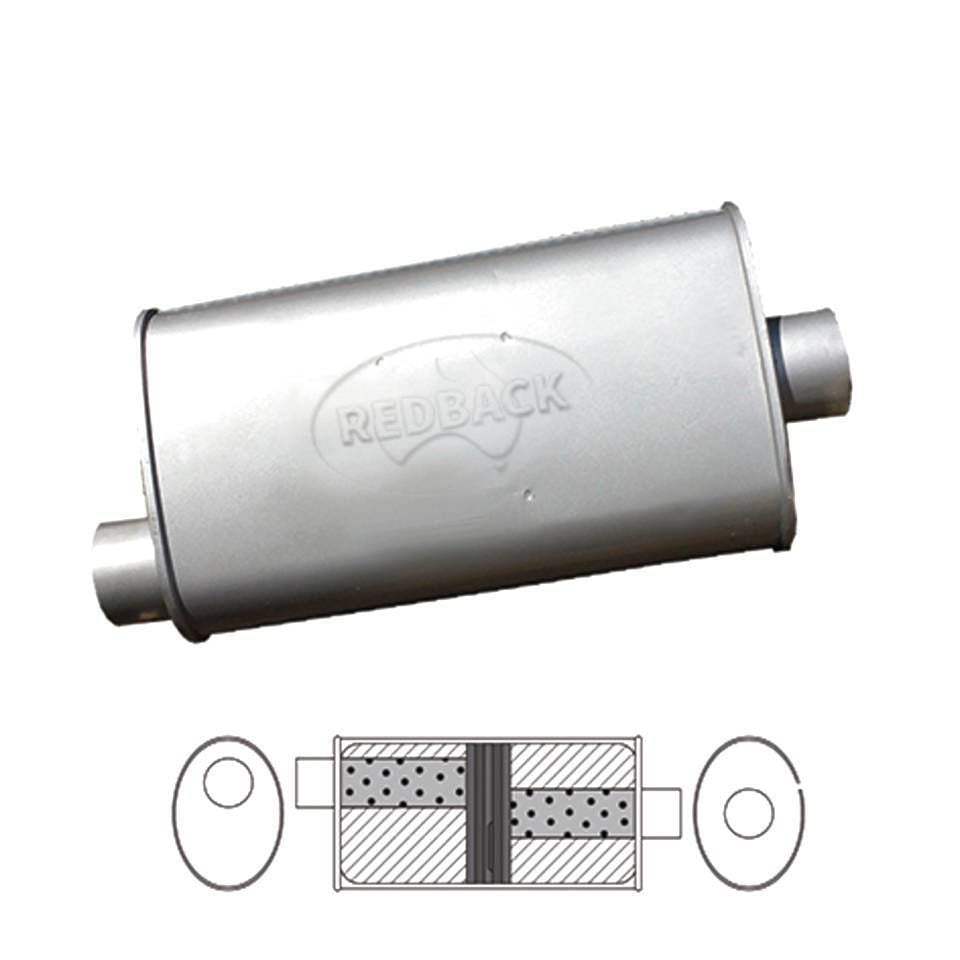 Redback Universal Muffler - 8" X 4" Oval - 14" Long O/C 2 1/2" Glass Packed Baf…