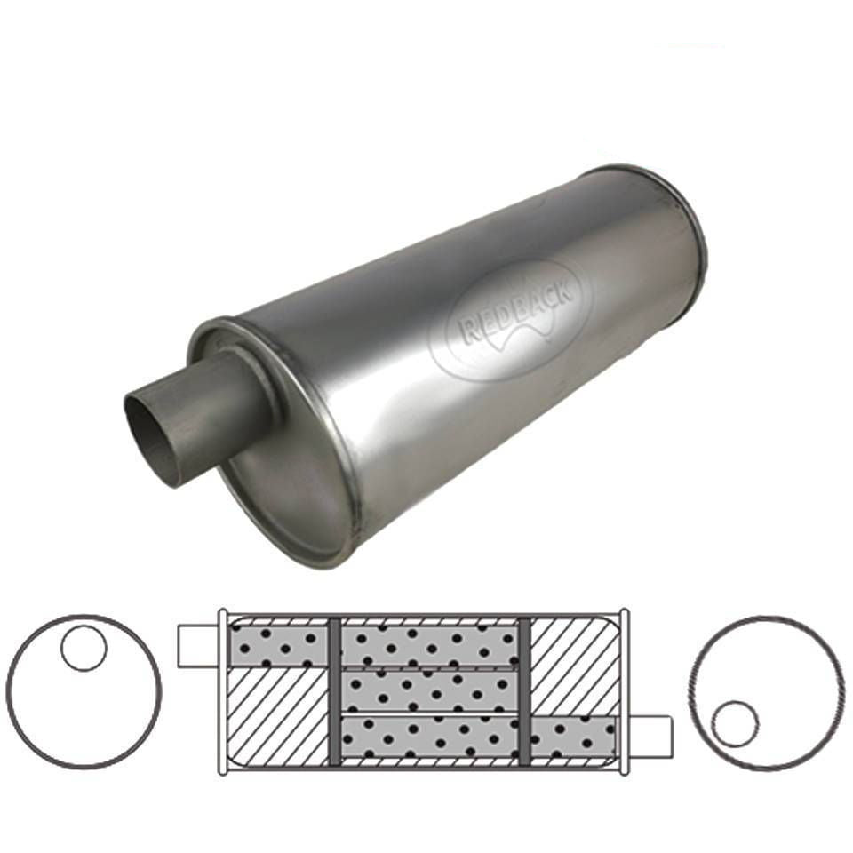 Redback Universal Muffler - 6" Round - 16" Long O/O 1 3/4" Lh Rotation - Defaul…