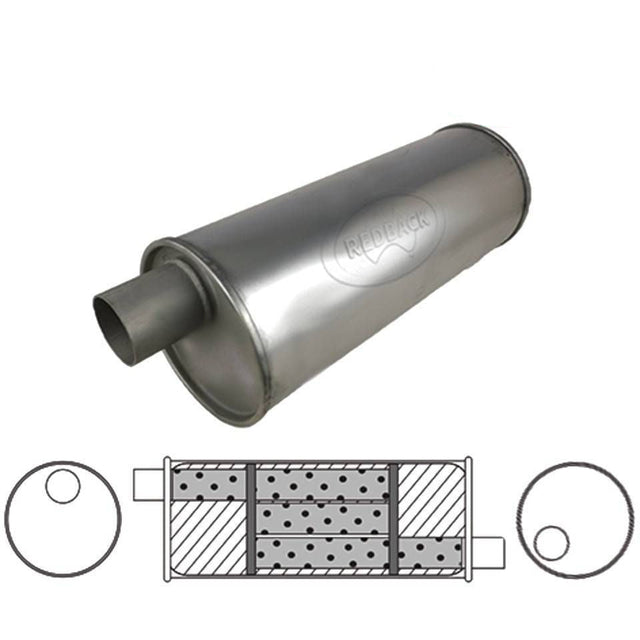 Redback - 1.75" Universal Muffler Offset/Offset 18"x6" Round Aluminised Steel