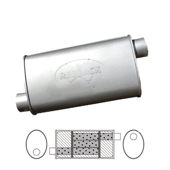 Redback Universal Muffler - 8" X 3 1/2" Oval - 12" Long O/O 1 3/4"