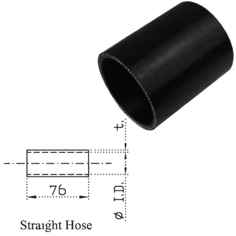 Silicone Hose - Inside Diameter 2-1/4" Inch (57mm), Black, 76mm Straight