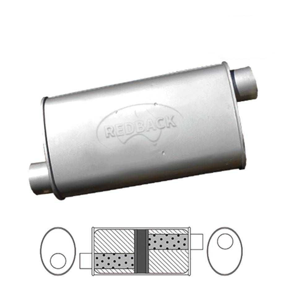 Redback Universal Muffler - 8" X 4" Oval - 14" Long O/C 2 1/4" Glass Packed Cha…