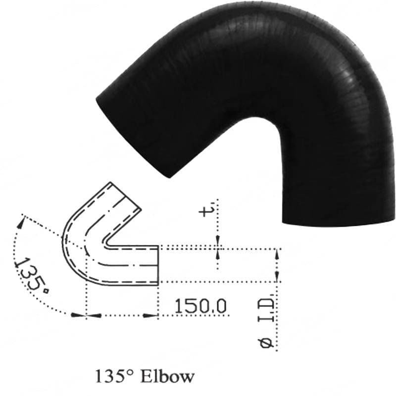 Silicone Hose - Inside Diameter 4" Inch (101mm), Black, 135 Bend