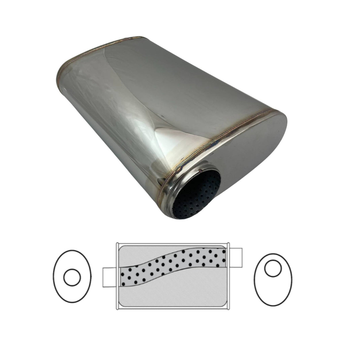 REDBACK | 304 Stainless Polished Performance Muffler 9"x4" Oval 14" Long 3" ID | STR7765-304N