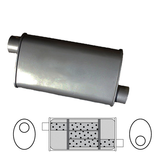 Redback - 1 3/4" Triflow Universal Muffler Offset/Offset 305x203x89mm Oval Aluminised Steel