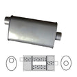 Redback - 8" x 5" Oval, 22" Long, 2 1/4" Offset/Centre Turbo Flow Universal Muffler Aluminised Steel Without Spigots