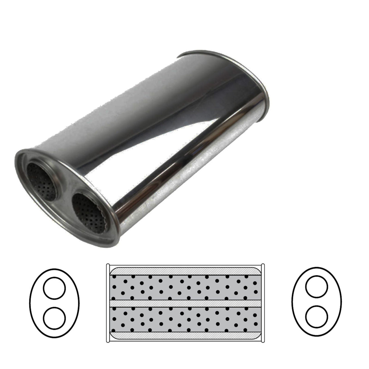 Redback - 3" Universal Muffler Twin In/Twin Out 14"x8"x5" Oval Aluminised Steel