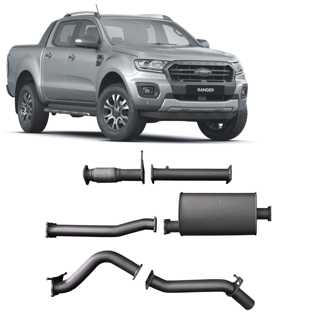 Redback Performance - Ford Ranger 2.0L Bi-Turbo (10/2018 - on) Exhaust (Extreme Duty 4x4) "Pipe & Muffler"