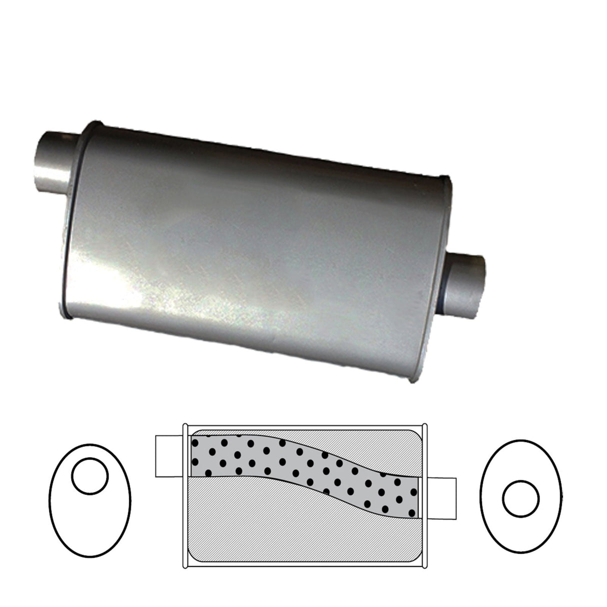 Redback - 2 1/2" Megaflow Universal Muffler Offset/Centre 16"x11"x6" Oval Aluminised Steel