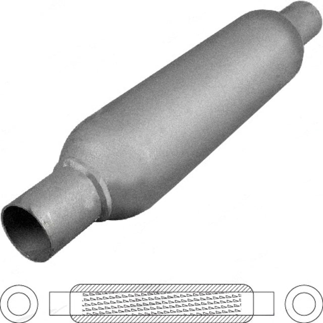Redback - 2.5" Hotdog Muffler Centre/Centre 254x89mm Round Mild Steel Spiral Louvered With Spigots