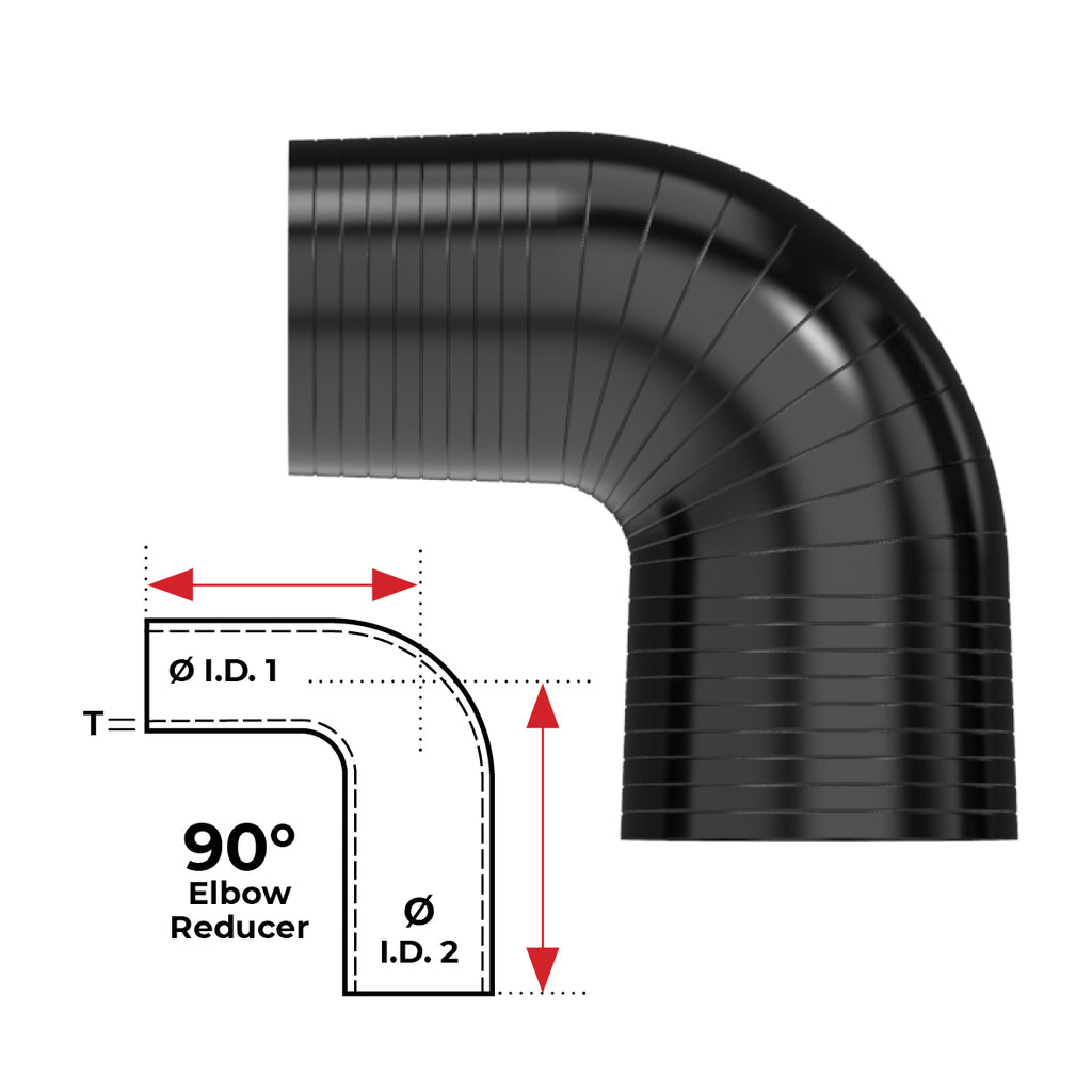 REDBACK | Silicone Hose 3" In 4" Out 90° Bend Reducer Black | Universal | HSB090075100B