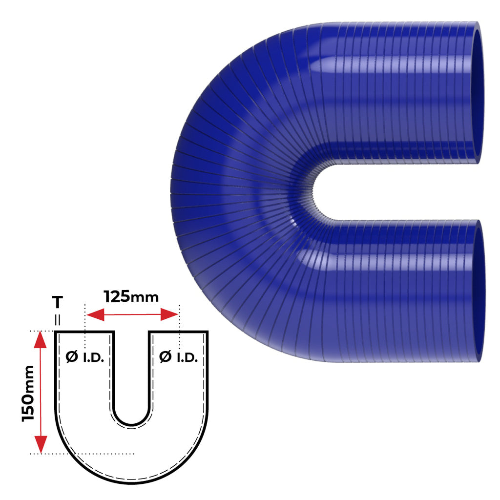 Silicone Hose - Inside Diameter 2" Inch (51mm), Blue, 180 Bend