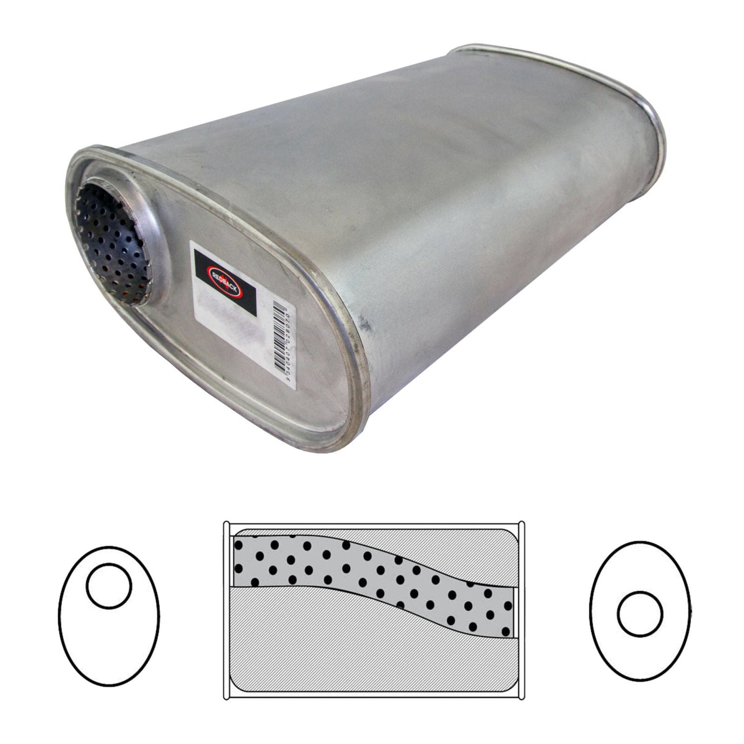 Redback - 2" Megaflow Universal Muffler Offset/Centre 355x203x101mm Oval Aluminised